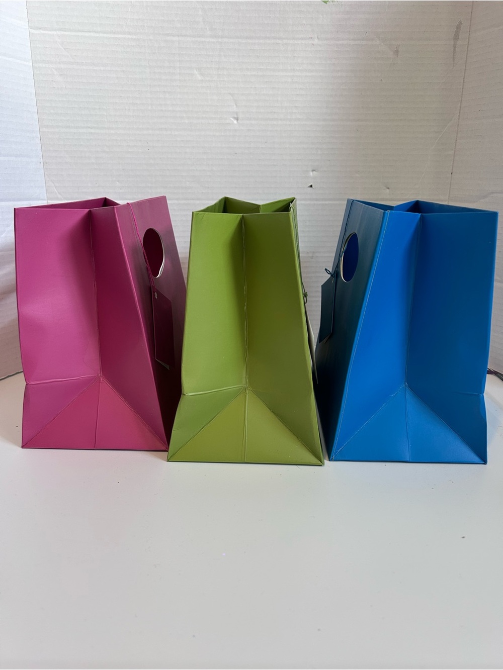 3 gift Tote Bags - Pink, Green, Blue LOT 1
